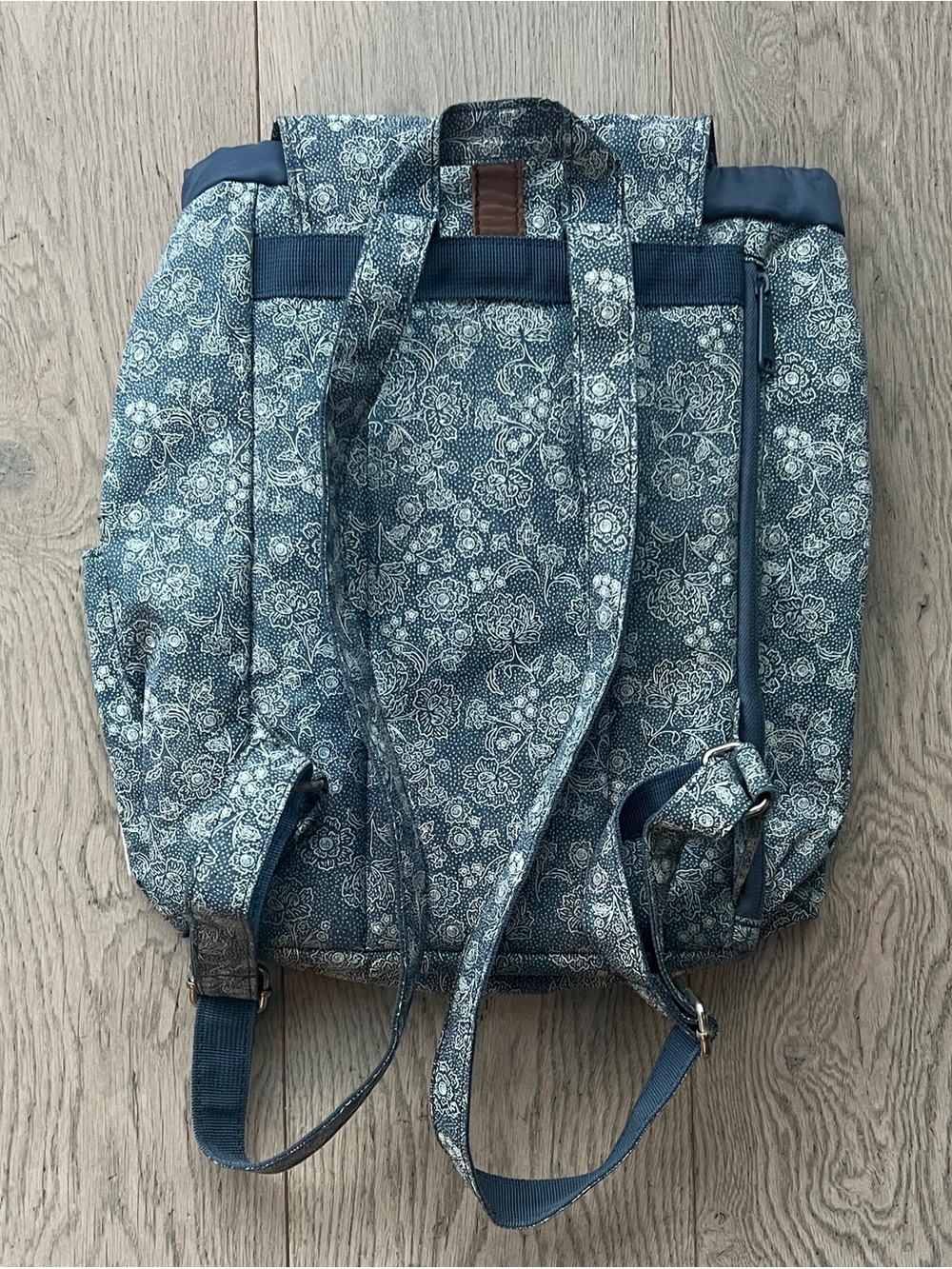 Herschel Supply Small Blue Floral Backpack Leather Straps - Picture 7 of 14